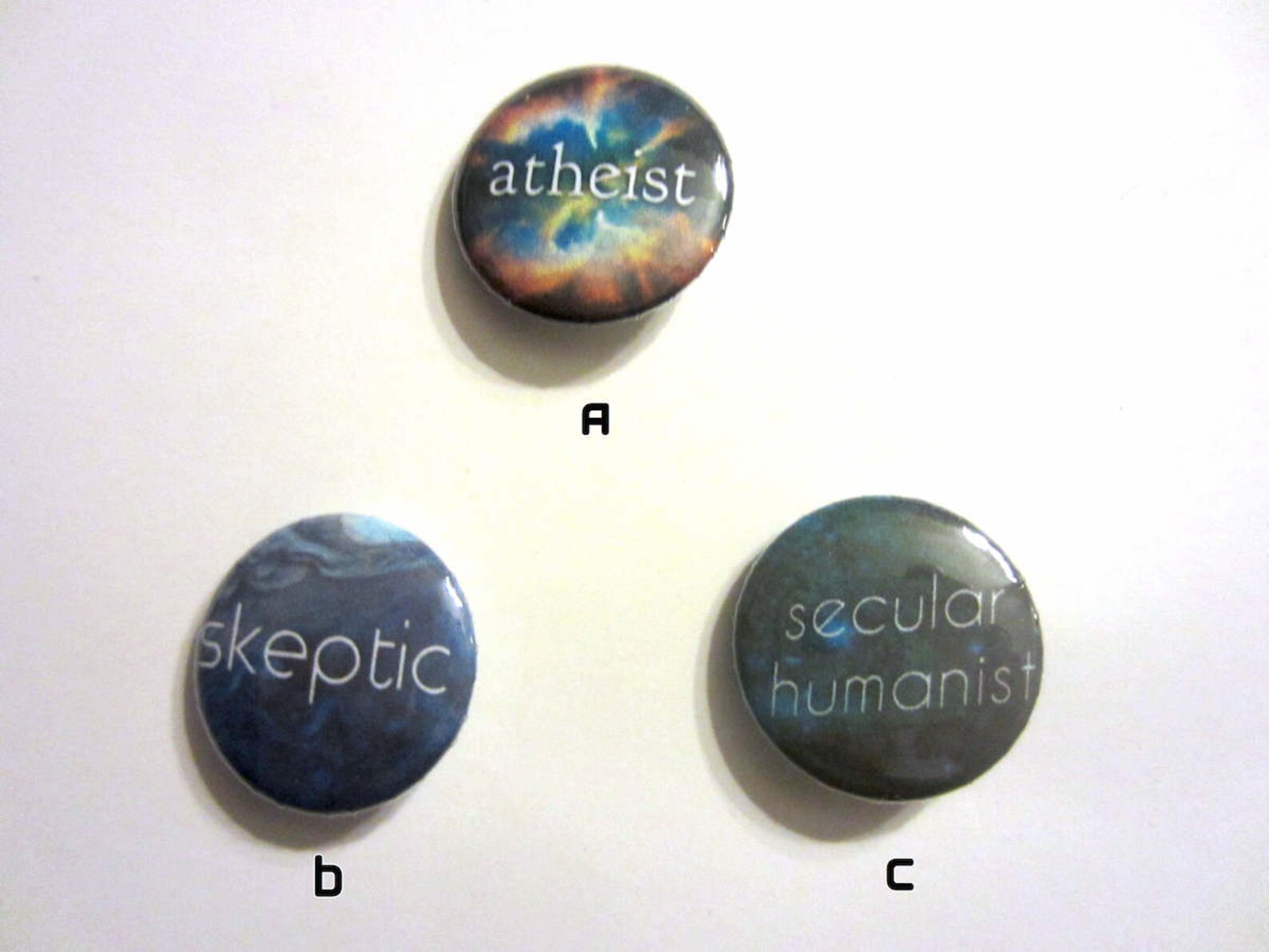 Atheist, Secular Humanist, and Skeptic 1″ Pinback Buttons – 3 Designs!